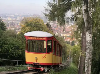 Ein Wagen der Turmbergbahn