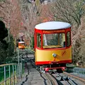 Zwei Turmbergbahnen auf ihrer Strecke am Turmberg.
