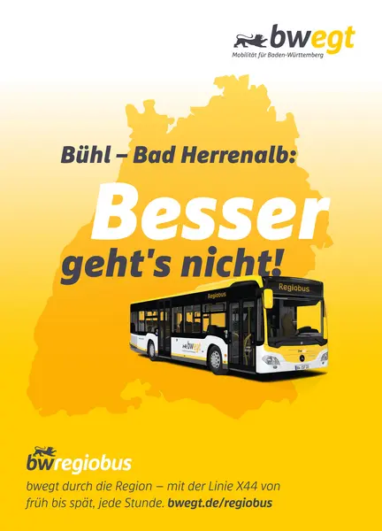 Plakatwerbung von bwegt zur Regiobuslinie X44.