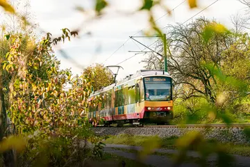 Die Stadtbahn S31 fährt in Richtung Odenheim. 