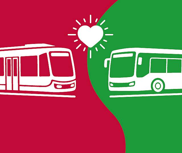 Illustration einer Bahn und eines Busses.