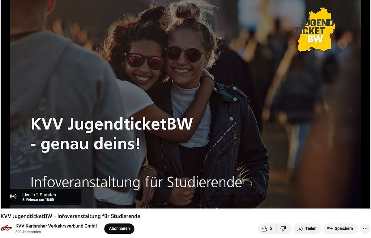 KVV bietet Studierenden Infokampagne zum KVV JugendticketBW an: Vor Ort in den Mensen und ...