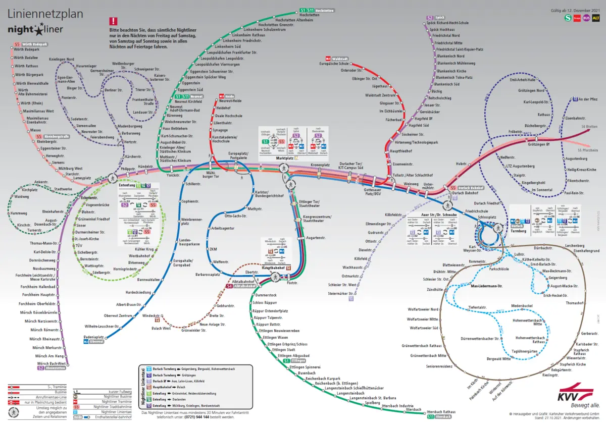 Liniennetzplan für den nightliner Verkehr ab 12. Dezember 2021