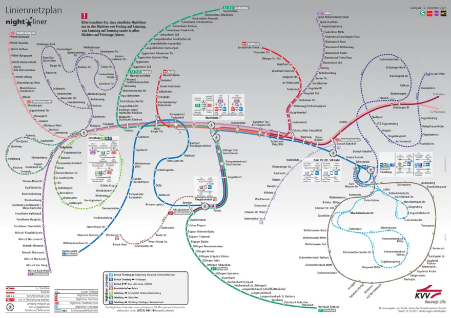 Liniennetzplan für den nightliner Verkehr ab 12. Dezember 2021