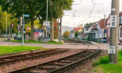 Gleiskörper im Bereich der Haltestelle Tulpenstraße in Karlsruhe-Rüppurr