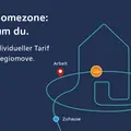 Ein illustriertes Haus im Stil einer One-Line-Art visualisiert das Kampagnenmotiv zum KVV.homezone-Tarif.