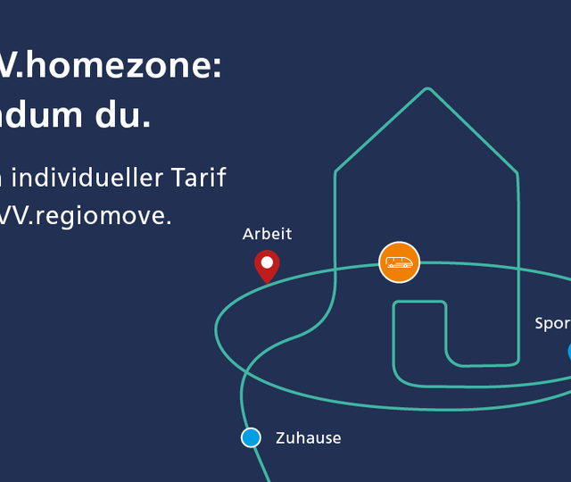 Ein illustriertes Haus im Stil einer One-Line-Art visualisiert das Kampagnenmotiv zum KVV.homezone-Tarif.