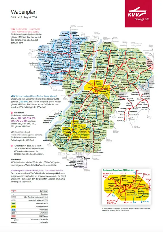 Der KVV-Wabenplan zum 1. August 2024.