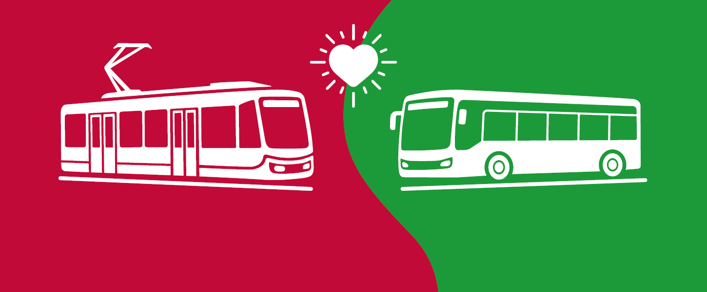 Illustration einer Bahn und eines Busses